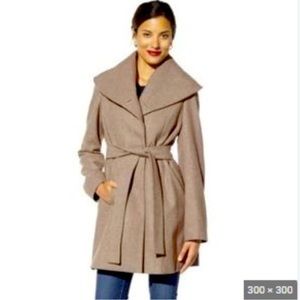 Merona Tan Wool Blend Shawl Collar Coat Long Tie Belt XXL Warm Winter